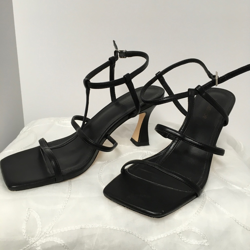 Modatype Black Strappy Square-Toe Heeled Sandals